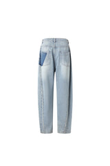 Blue Curved Hem Wide-Leg Jeans