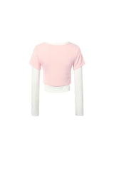 Colorblock Fake Two-Layer Oblique Collar Top – Set