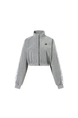 Webbing Trim Logo Embroidered Terry Zip-Up Hoodie