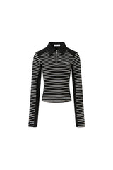 Striped Panel Polo Collar Top