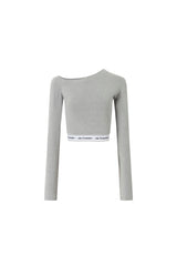 Elastic Rib Logo Black One-Shoulder Top