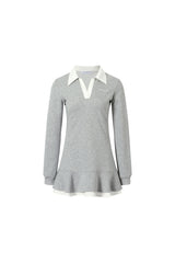 Grey & White Color Block Flounce Hem Sweatshirt Dress