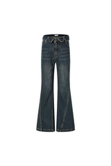 Fold-Over Waist Cross Front Flare Jeans