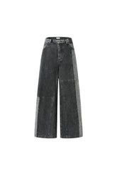 Asymmetric Grey-Black Paneled Denim Jeans