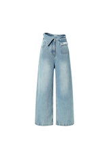 Asymmetric Waist Raw Hem Jeans