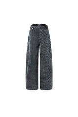Flocked Denim Curved Hem Pants