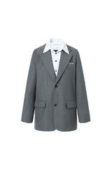 Grey False Two-Piece Striped Blazer - Set