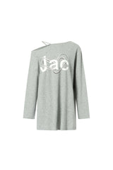 Grey Rhinestone Print Cold Shoulder T-Shirt