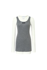 Grey & White Color Block Logo Label Dress