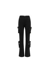 Cargo Pocket Flared Stretch Black Pants