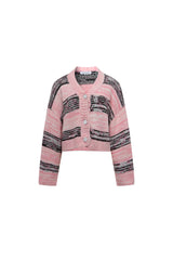 Pink & Grey Stripe Crop Cardigan