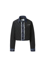 Denim Panel Black Quilted Padded Jacket