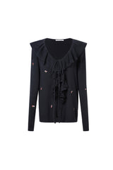 Ruffle Embroidered Floral Tie-Waist Cardigan