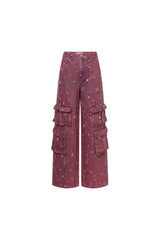 Purple Bullet Hole Ripped Cargo Pocket Jeans