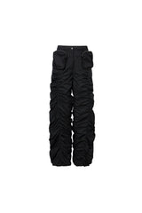 Black Pleated Zip Pocket Casual Pants