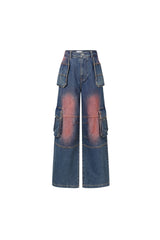 Washed Blue Cargo Pocket Turn-Up Jeans
