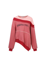 Pink & Red Overlapping Logo Asymmetric Sweatshirt