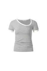 Asymmetric Neck Color Block Draped Tee
