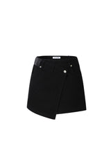 Black Folded Denim Mini Skirt