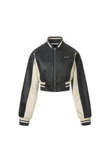 Color Block Baseball Leather Jacket