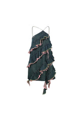 Blue & Pink Washed Denim Pleated Dress