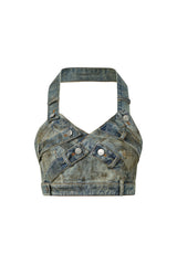 Vintage Denim Layered Button-Up Top