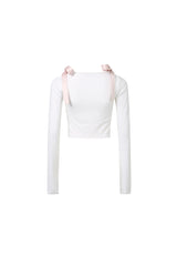 White Tie-Detail Cold Shoulder Top