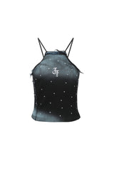 Starry Sky Rhinestone Navy & Blue Denim Vest