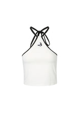 Black & White Lace-Up Embroidered Logo Tank Top