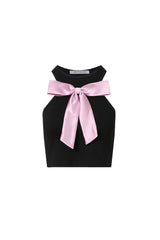 Black & Pink Bow Tie-Detail Tank Top