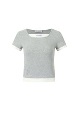 Contrast Collar Short Sleeve Top