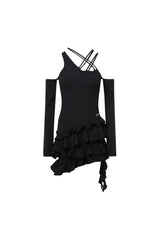 Asymmetric Tie-Detail Pleated Dress