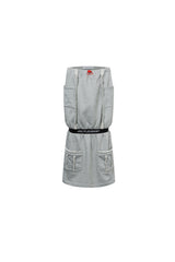 Grey Ribbed Logo Elastic Waist Sweater Slip Dress