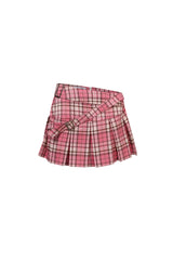 Pink Plaid Pleated Mini Skirt