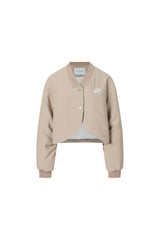 Curved Hem Baseball Collar Logo Padded Jacket