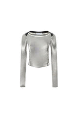 Black & White Stripe Rhinestone Gather Detail Top