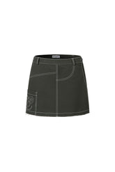 Dark green embroidery logo deconstructed mini skirt