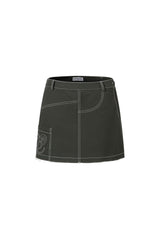 Dark green embroidery logo deconstructed mini skirt