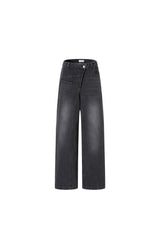 Grey & Black Asymmetric Seam Straight Leg Jeans