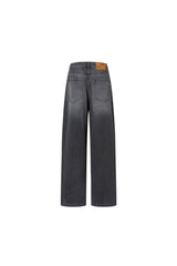 Grey & Black Asymmetric Seam Straight Leg Jeans