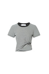 Logo Embroidered Gathered Waist White T-Shirt