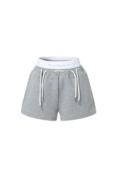 Elastic Logo Webbing Drawstring Grey Paneled Shorts