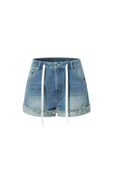 Drawstring Cuffed Denim Shorts