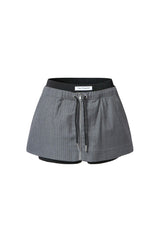 Fake Two-Layer Grey Striped Drawstring Casual Shorts