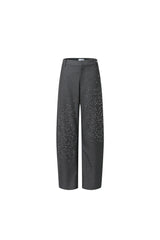 Grey Gradient Black-White Rhinestone Curved-Leg Trousers