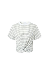 Light gray knot-hem striped short-sleeve top