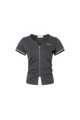 Black-gray colorblock zip-up top
