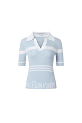 Jacquard logo striped knit polo top