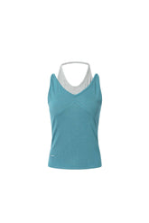 Blue and Grey Color-Block Halter Neck Two-Layer Camisole