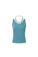 Blue and Grey Color-Block Halter Neck Two-Layer Camisole
